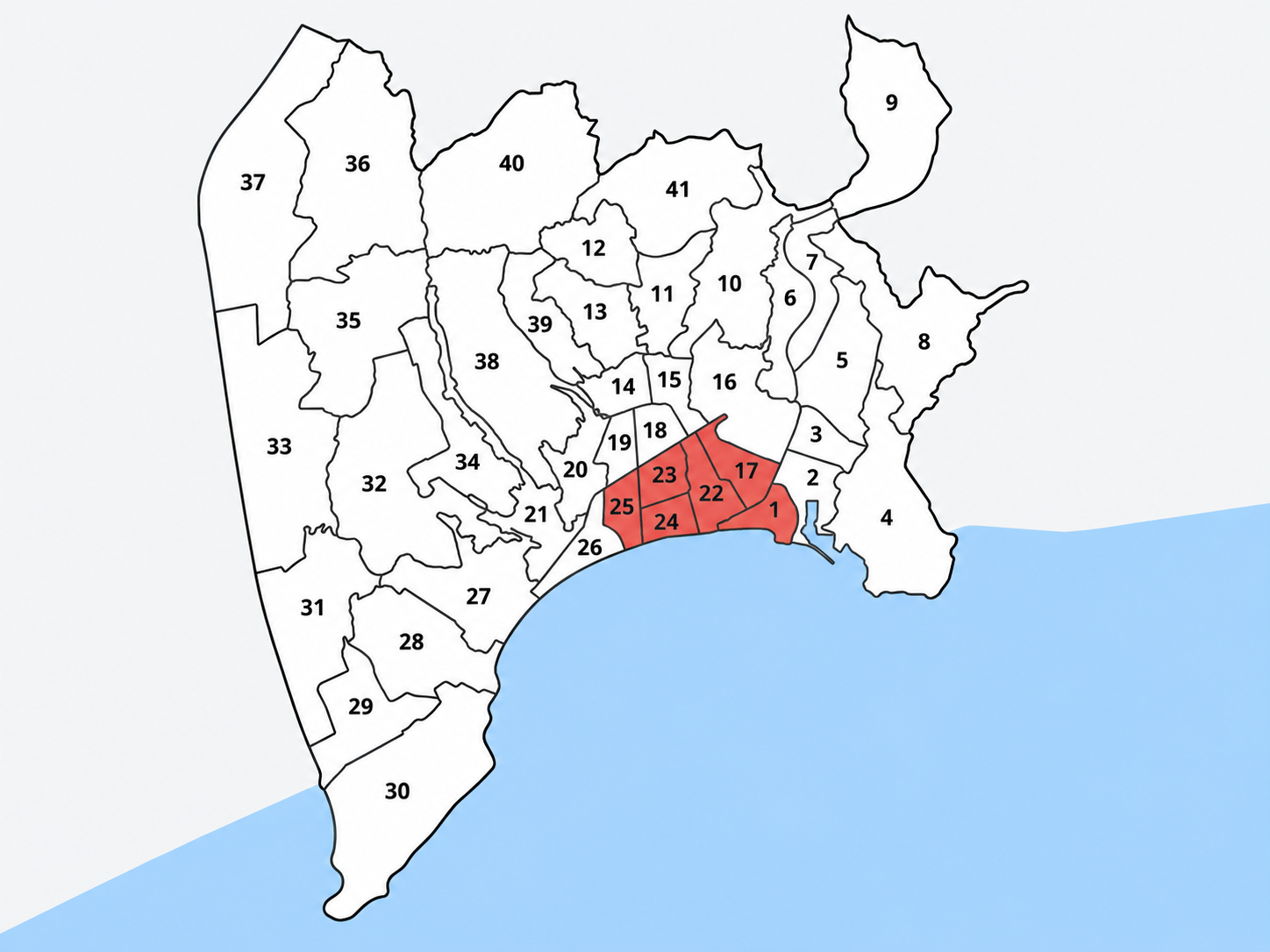 carte des quartiers du centre de Nice